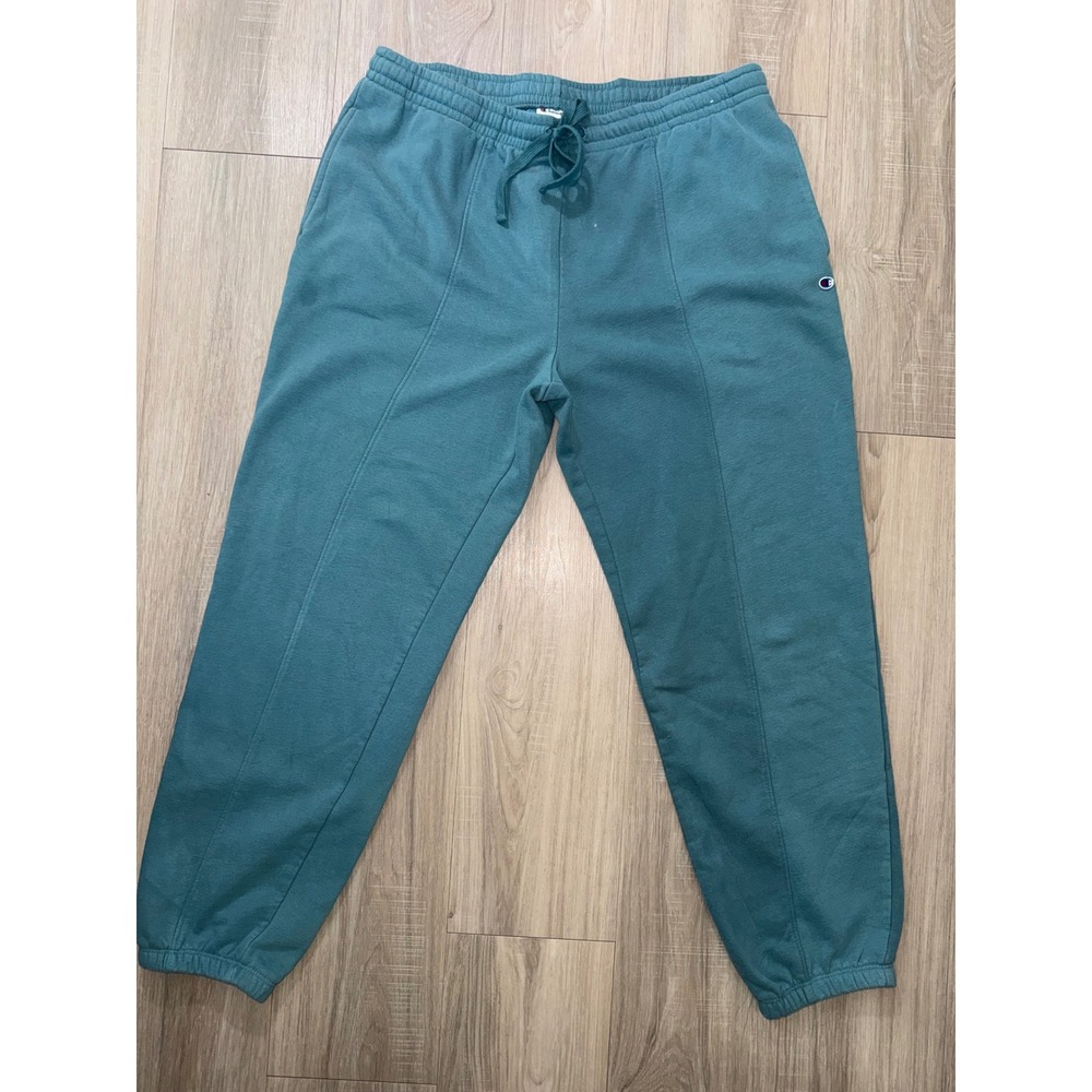 Champion Mens Teal Blue Fleece Jogger Sweatpants Size Large Front Seam Detail